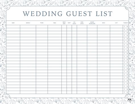 Wedding Guest List Templates - 20 FREE Lists | Printabulls