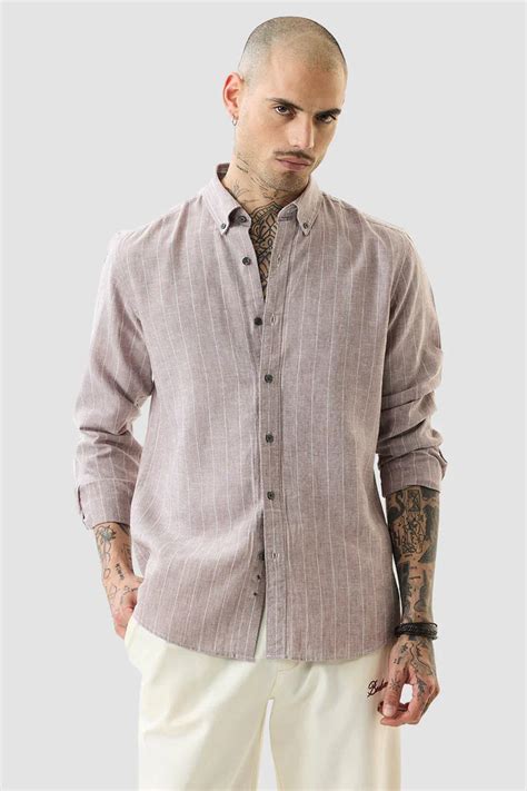 Light Brown Stripes Slim Fit Linen Blend Shirt – Bee Young Clothing Co.