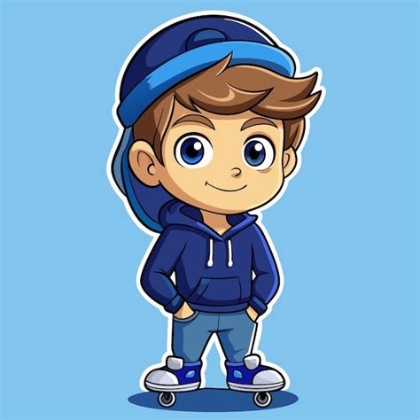Trendy fashionable boy in navy blue hoodie and joggers cartoon vector ...
