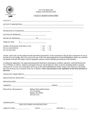 Fillable Online Parks Rental Form (PDF) - City of Shelton Fax Email ...