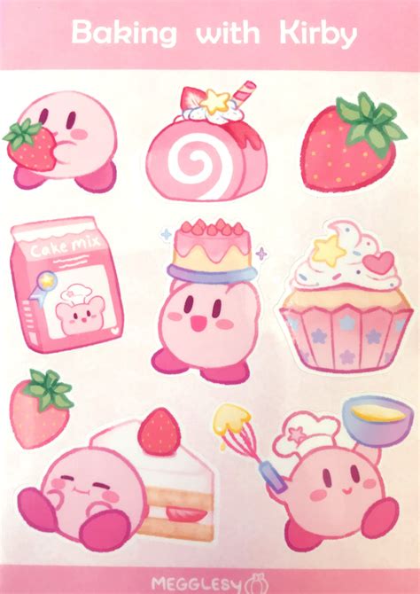 Baking With Kirby || A6 Vinyl Sticker Sheet || Strawberry Stickers || Poyo || Cute Kawaii ...