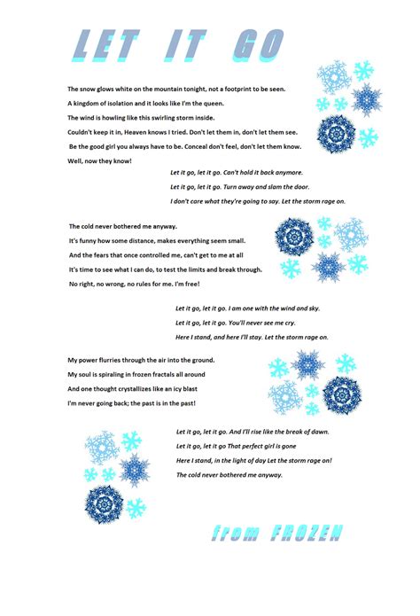 Frozen Song Lyrics Let It Go Printable - Printable Calendars AT A GLANCE