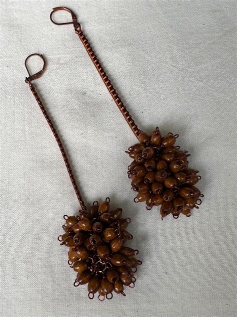 Wooden beads with copper ear rings - long and unique – Handpicked