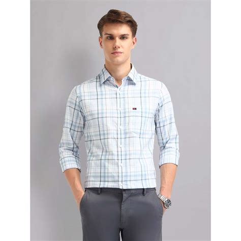 Buy AD By Arvind Blue Modern Slim Fit Twill Shirt Online