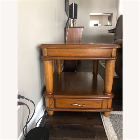 Raymour and Flanigan Oak Living Room Side Tables - AptDeco