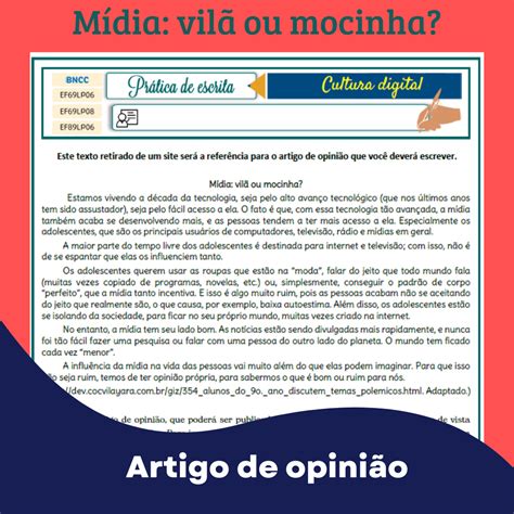 Artigo de opinião – 8-9 – Mídia: vilã ou mocinha – Prática de escrita – Lição Prática