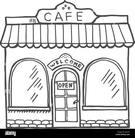 Cafe exterior sketch. Hand drawn building facade Stock Vector Image & Art - Alamy