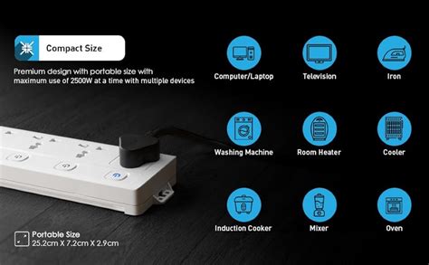 Buy Extension Board with 20W Fast PD Type C 2500W 10A Extension Cord 4 ...