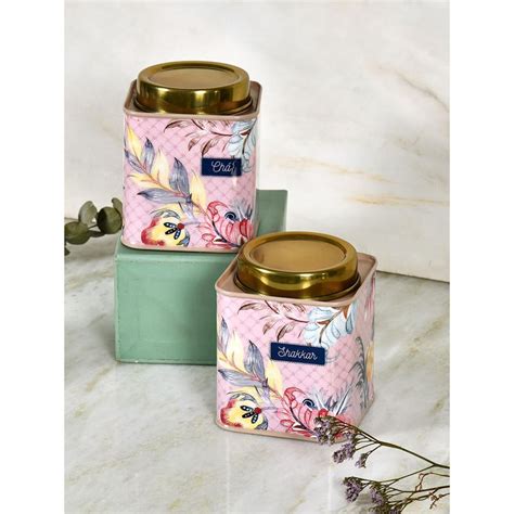 Buy Living With Elan Gingham & Blooms Air-Tight Stainless Steel Square ...