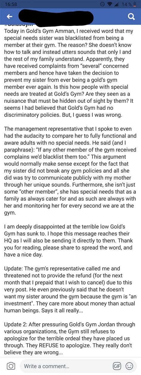 Piece of shit staff of Gold's Gym blacklisted a special needs member ...
