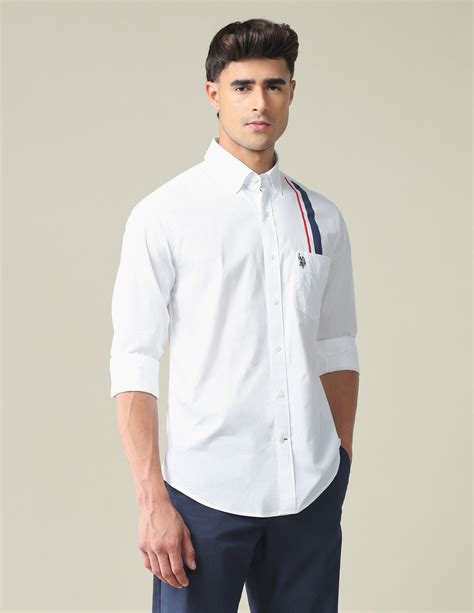Buy Men Engineered Stripe Cotton Casual Shirt White|U.S. Polo Assn. India