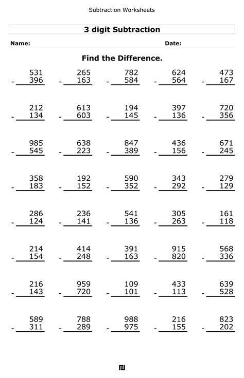 Master 3-Digit Subtraction with Regrouping: Free Worksheets for Practice