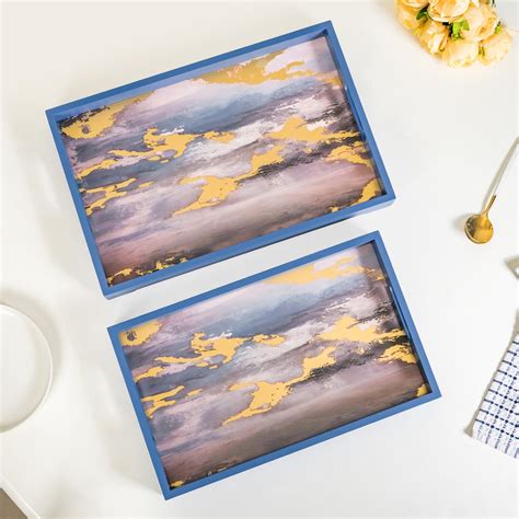 Impressionism Sky Art Tray Set Of 2 Blue Online - Premium Tray | Nestasia