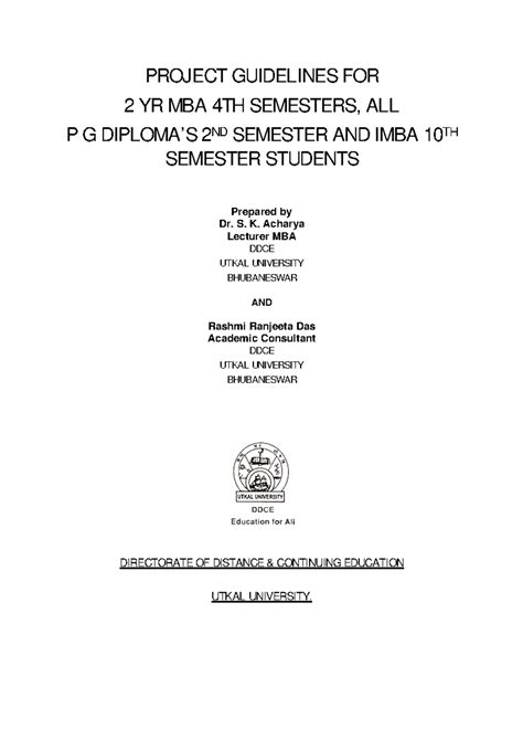 Project Guideline - PROJECT GUIDELINES FOR 2 YR MBA 4TH SEMESTERS, ALL ...