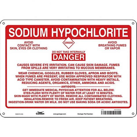 Sodium Hypochlorite, 10 in Ht, HMIG Label - 464Z94|464Z94 - Grainger
