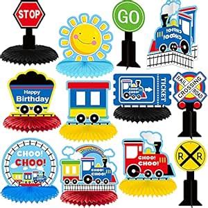 12 peices Train Birthday Party Decorations Railroad Crossing Train ...