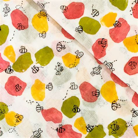 Pure Cotton Organic Dyed White Honey Bees Hand Block Print Fabric ...