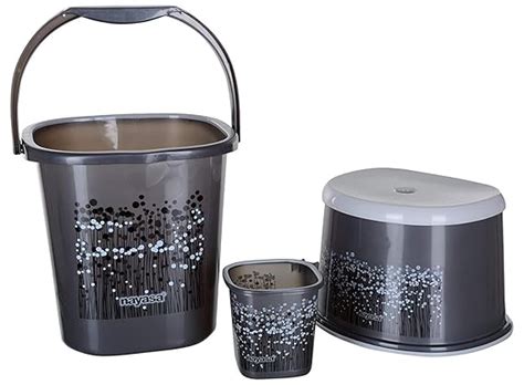 Nayasa Funk Square 3 Pcs Bathroom Set | Bucket 25 L + Mug 1.5 L + 508 ...