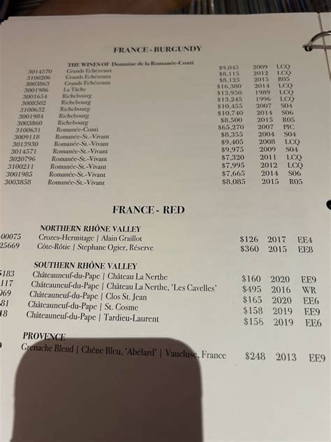 Menu at Lago restaurant, Las Vegas, 3600 S Las Vegas Blvd