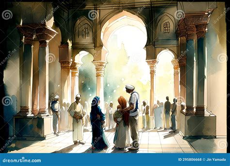 Digital Painting of Muslim People Praying at the Mosque in Jaipur, Rajasthan, India Stock ...