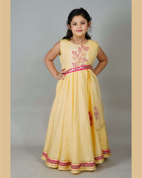 Girls Elegant Yellow Anarkali With Detachable Belt And Dupatta – Chanda ...