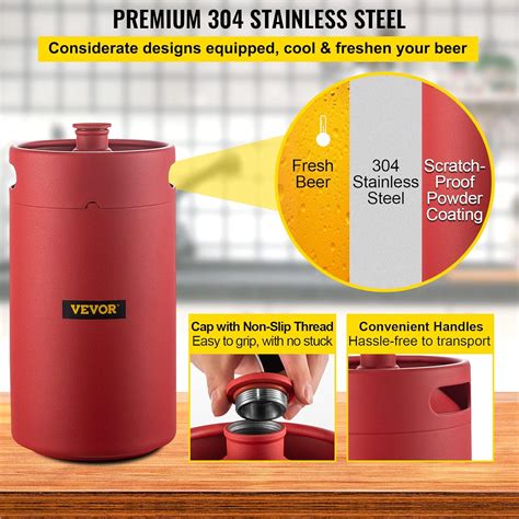 Buy VEVOR Beer Growler Tap System, 170 Oz Mini Keg, 5L Pressurized Beer ...