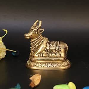 ARTVARKO Brass Shiva Nandi Cow Bull Statue for Religious Pooja and Home ...