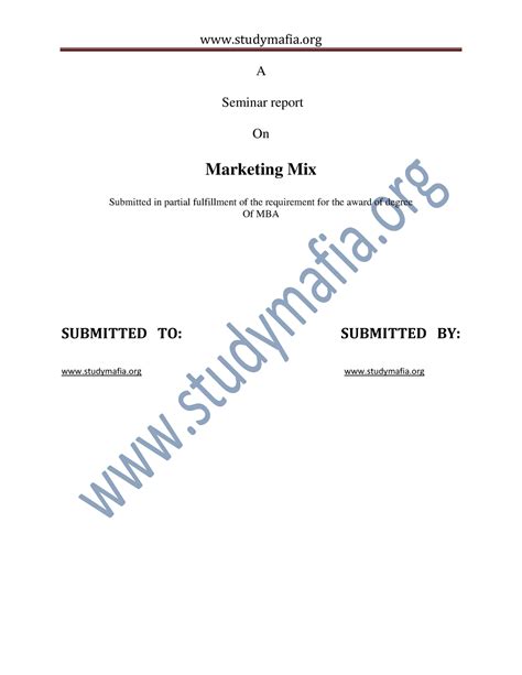 Mba Marketing Mix report - A Seminar report On Marketing Mix Submitted ...