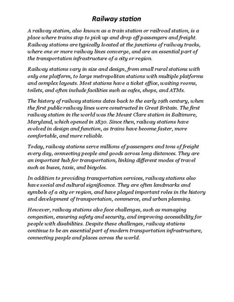 BCA 3 Year Article: Overview of Railway Stations and Their Significance ...