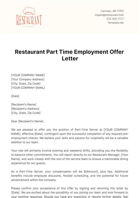 Part Time Employment Offer Letter Template - Infoupdate.org