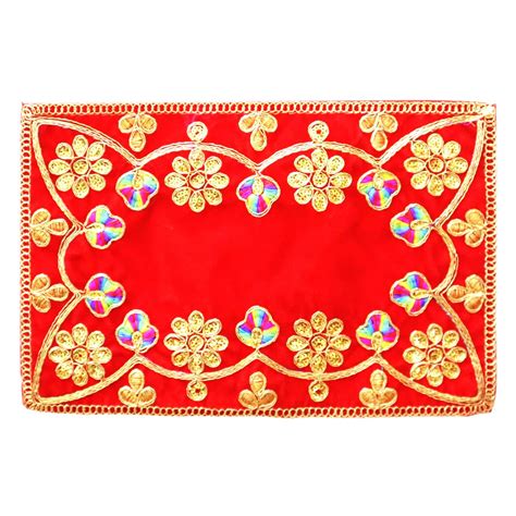 Shoppersduniya Red Velvet Designer Aasan Pooja Cloth Mat Mandir Temple ...