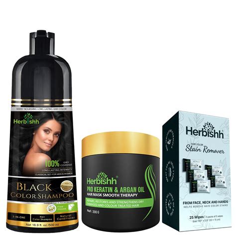 Hair Color Shampoo + Hair Mask + Stain Remover Wipes | Herbishh No-Mess ...