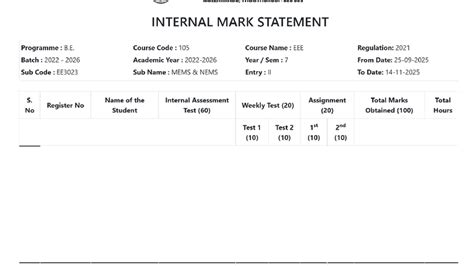 EE3023 MEMS NEMS Internal Assessment Marks Statement - Studocu