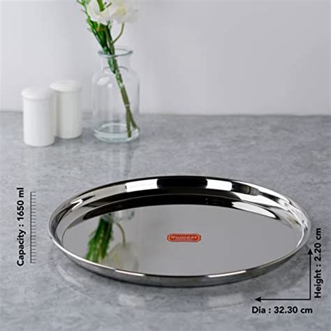 Sumeet Stainless-Steel Heavy Gauge Dinner Plates with Mirror Finish-32 ...
