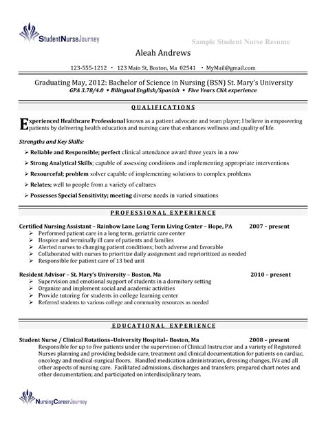 Nursing Student Resume Format | Templates at allbusinesstemplates.com