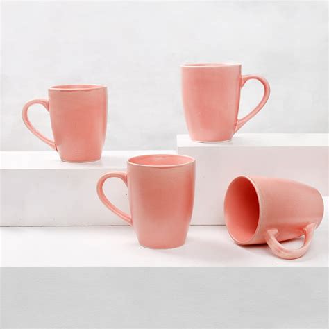 Buy The Earth Store Solid Matte Pink Ceramic Coffee Mugs,Set of 4 Tea ...