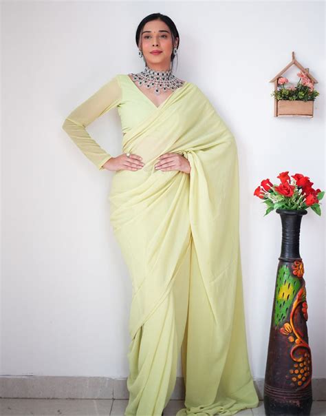Light Lemon Yellow Georgette Ready To Wear Saree – Sareewave