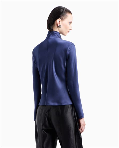 Long-sleeved blouse in silk double satin | Giorgio Armani