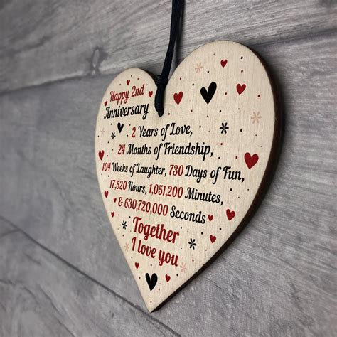 2nd Wedding Anniversary Gift For Him Her Wood Heart Keepsake