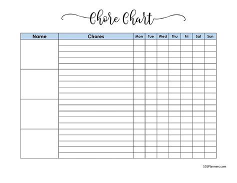Printable Monthly Chore Chart Family Chore Chart Printable, Editable