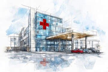 A sketch of the exterior architecture of an industrial hospital with ...