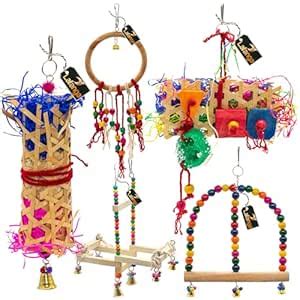 LAFANGA Bundle of 5 Paper Shradder Foraging Bird Toys, Swings, Perches ...