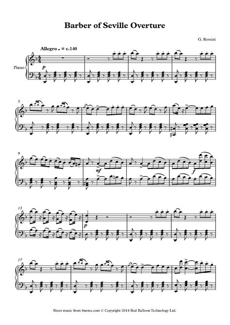 Rossini - Barber of Seville Overture Sheet music for Piano - 8notes.com