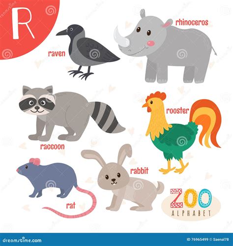 Letter R. Cute Animals. Funny Cartoon Animals in Vector Stock Vector ...