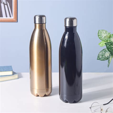 Glossy Black Stainless Steel Water Bottle 1000ml Online - Premium ...