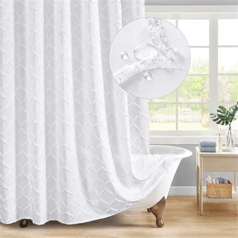 Amazon.com: MitoVilla White Boho Fabric Shower Curtain with Tufted ...