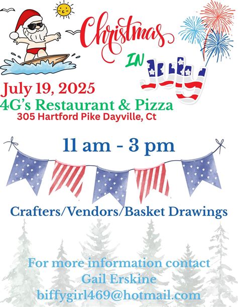 Christmas In July Craft & Vendor Fair, 4G's Restaurant & Pizza ...