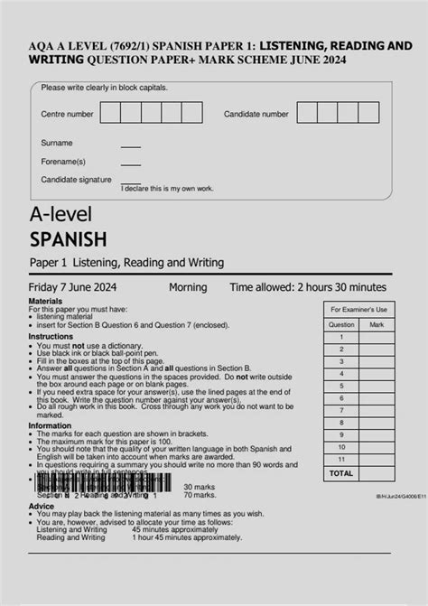 PACKAGE-AQA A LEVEL (7692) SPANISH PAPER 1, PAPER 2 & PAPER 3 QUESTION ...