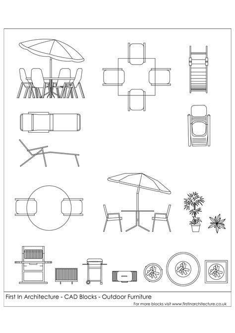 Free CAD Blocks – Outdoor Furniture 02 | Cad blocks, Floor plan symbols ...