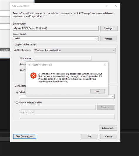 SQL Management Studio Connect to SQL Server and Visual Studio Don't 的图像结果